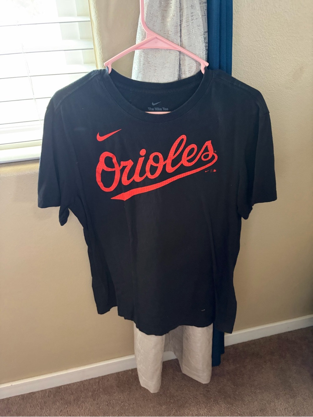 Nike Black Tee with Bright Orange Orioles Script